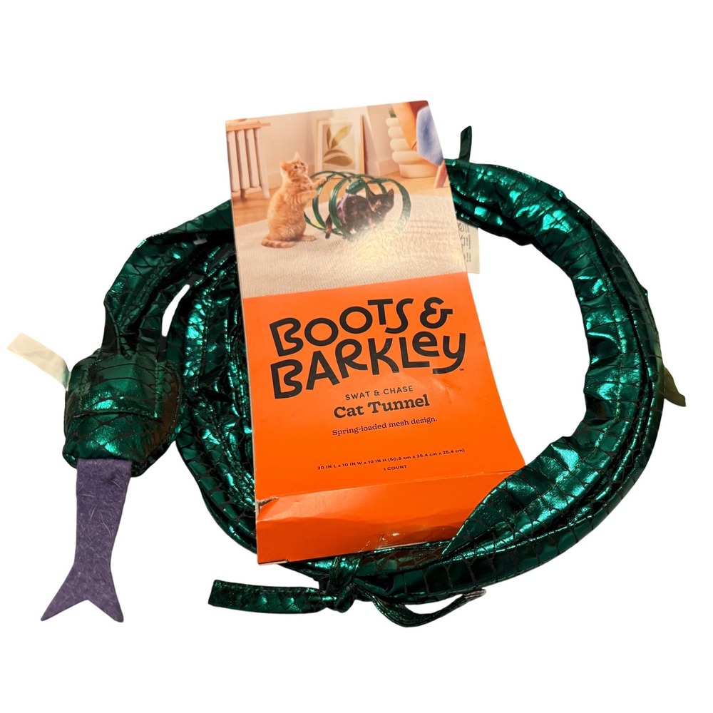 Boots & Barkley Swat & Chase Cat Tunnel Metallic Green Snake Mesh Toy 20in L